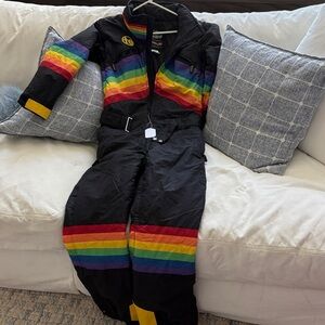 Tipsy Elves Black Jumpsuit with Rainbow Stripes